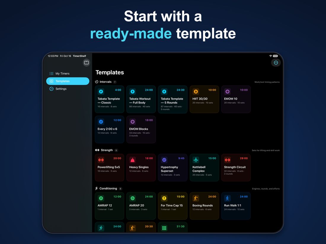 Start with a ready-made template: iPad — interval, strength, and conditioning templates