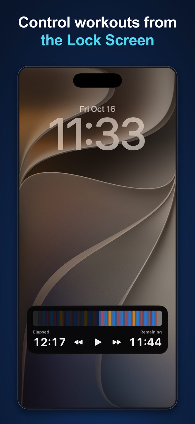 Control workouts from the Lock Screen: Live Activity with elapsed and remaining time and playback controls